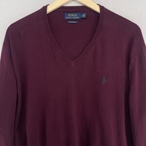 POLO RALPH LAUREN Sweater Mens L Pima Cotton V-Neck Golf Jumper Pullover Maroon